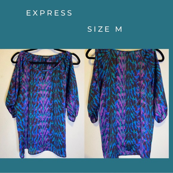 EXPRESS LADIES BLOUSES purple and blue print - Picture 1 of 12